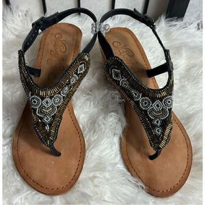 Naughty Monkey Black Beaded Wedge Sandals